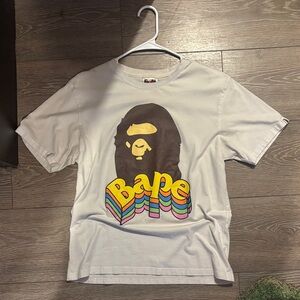 Bape White Tee with Brown and Multicolor Logo